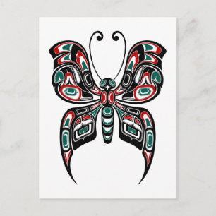 Roter und grüner Haida Spirit Butterfly auf Weiß Postkarte