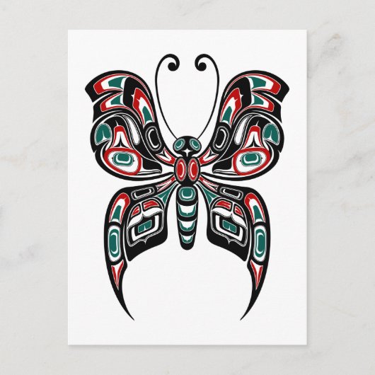 Roter und grüner Haida Spirit Butterfly auf Weiß Postkarte (Vorderseite)