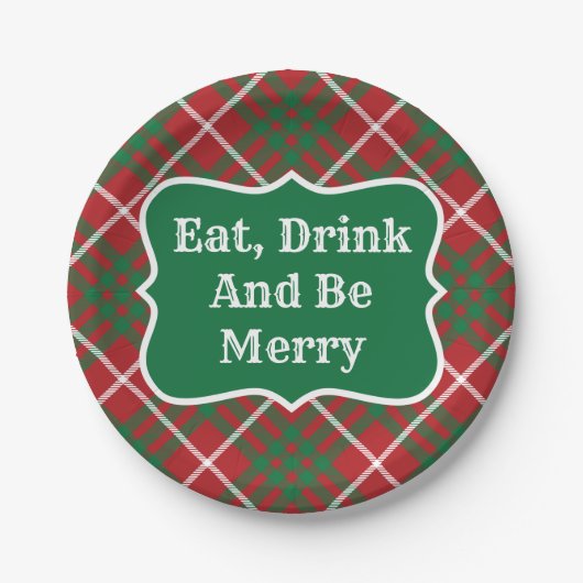 Roter und grüner Karo Pappteller (Vorderseite)