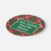 Roter und grüner Karo Pappteller (Schrägansicht)