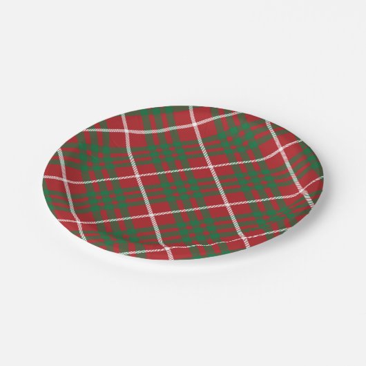 Roter und grüner Karo Pappteller (Schrägansicht)