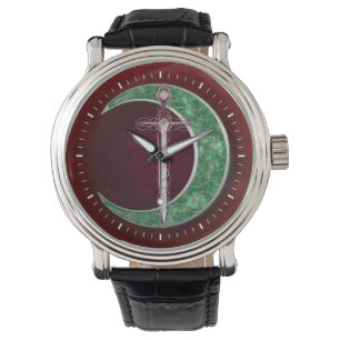 Roter und grüner keltischer Mond Armbanduhr