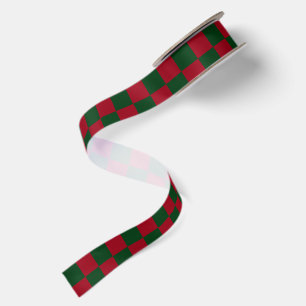 Roter und grüner klassischer Weihnachts-Schachbret Satinband