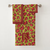Roter und grüner Leopardendruck und Monogramm Badhandtuch Set (Insitu)