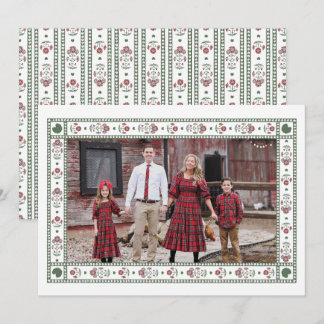 Roter und grüner Poinsettia-Blockdruck-Weihnachten Feiertagskarte