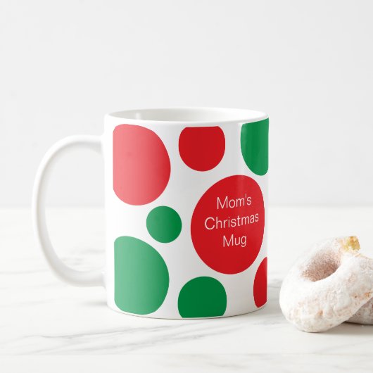 Roter und grüner Punkt mit Namen Weihnachten Kaffeetasse (Mit Donut)