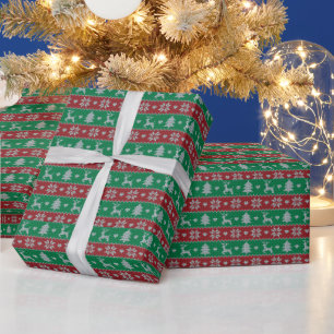 Roter und grüner Rentier-Herz-Weihnachtsbaum moder Geschenkpapier