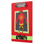 Roter und grüner Roboter; Rote Streifen mit Scarle Klemmbrett (Links)