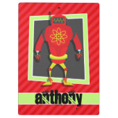 Roter und grüner Roboter; Rote Streifen mit Scarle Klemmbrett (Rückseite)