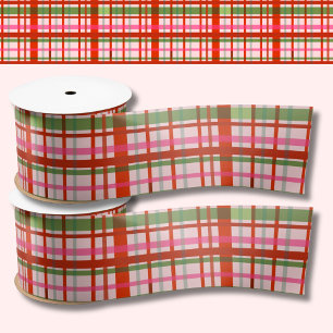 Roter und grüner schottischer Weihnachts-Tartan Satinband