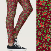 Roter und grüner Stechpalmen-Weihnachtsmuster Leggings