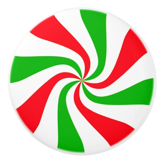 Roter und grüner Streifen Peppermint Candy Swirl Keramikknauf (Vorderseite)