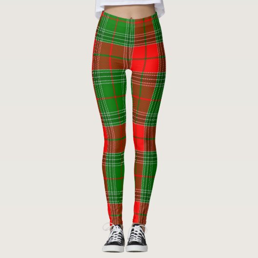 Roter und grüner Tartan Kariert Leggings (Vorderseite)