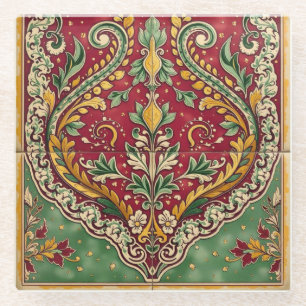 Roter und grüner Vintage-Teppichuntersetzer Glasuntersetzer