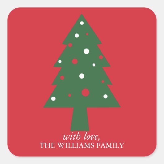 Roter und grüner Weihnachtsbaum Quadratischer Aufkleber (Vorderseite)