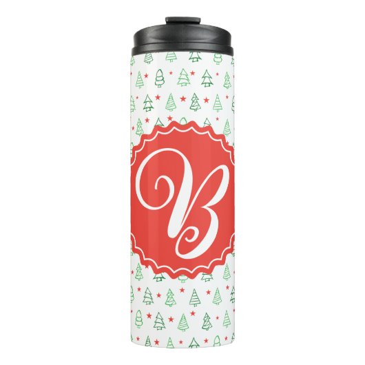 Roter und grüner Weihnachtsbaum Thermosbecher (Vorderseite)