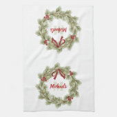 Roter und grüner Weihnachtskranz Geschirrtuch (Vertikal)