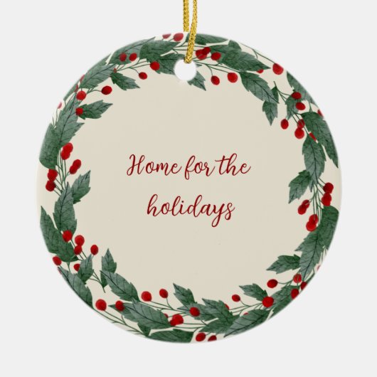 Roter und grüner Weihnachtskranz Keramik Ornament (Vorne)