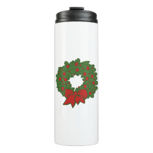 Roter und grüner Weihnachtskranz Thermosbecher