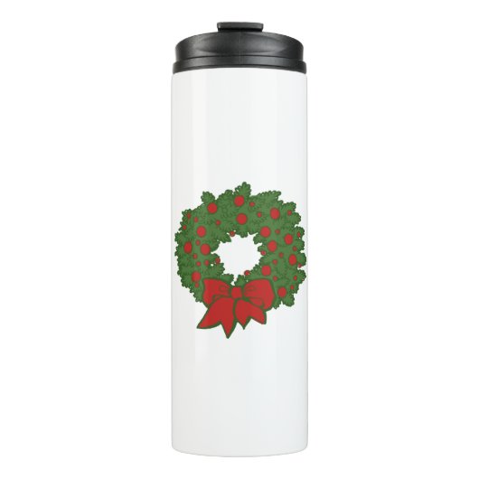 Roter und grüner Weihnachtskranz Thermosbecher (Vorderseite)