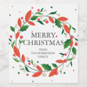 Roter und grüner Weihnachtskranz Weinetikett (Einzelnes Label)