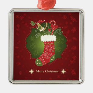 Roter und grüner Weihnachtsstrumpf Ornament Aus Metall