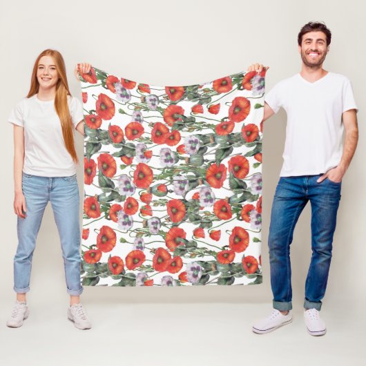 Roter und lila Mohnblumen-Muster Fleecedecke (Beispiel)