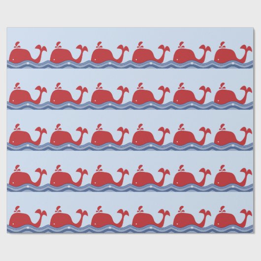 Roter und Navy Blauer Whale Geschenkpapier (Flach)