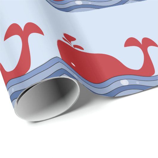 Roter und Navy Blauer Whale Geschenkpapier (Rolleneckpunkt)