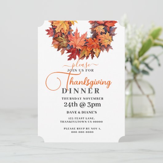 Roter und orangefarbener Herbstleaves Wreath-Ernte Einladung (Stehend Vorderseite)