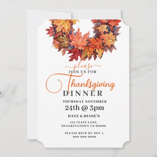 Roter und orangefarbener Herbstleaves Wreath-Ernte Einladung (Vorderseite)