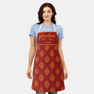 Roter und orangfarbener Vintage-Damaskus-Muster Om Schürze