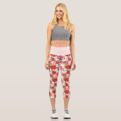 Roter und rosa Hibiskus Capri Leggings (Vorderseite)