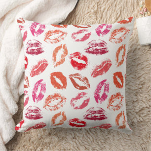 Roter und rosa Lippenstift Küsse Muster Kissen