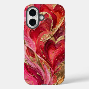 Roter und rosa Marmor Gold iPhone 16 Hülle