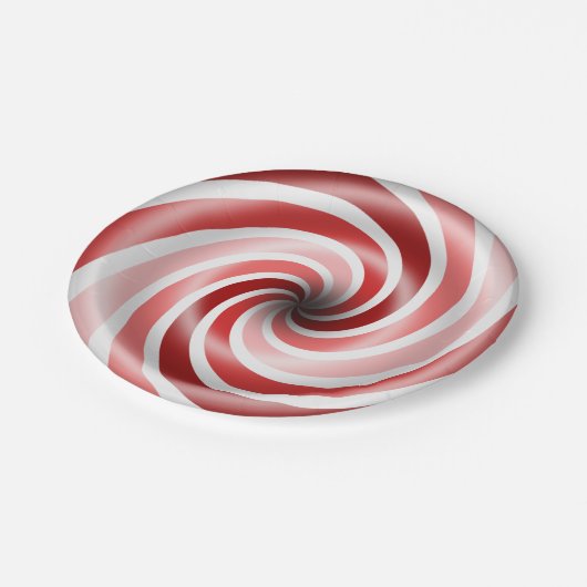 Roter und rosa Pfefferminz-Wirbel 7 Pappteller (Schrägansicht)