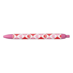 Roter und rosa Rauten-Tatzen-Druck u. Herz-Muster Kugelschreiber