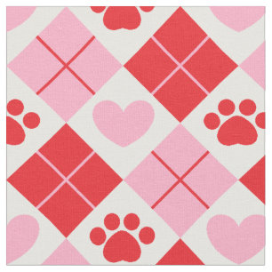 Roter und rosa Rauten-Tatzen-Druck u. Herz-Muster Stoff