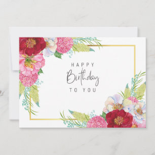 Roter und Rosa Wasserfarbene – Elegante Geburtstag Karte