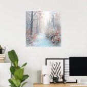 Roter und schneebedeckter Wald - Impressionistisch Poster (Heimbüro)