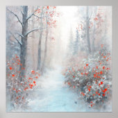 Roter und schneebedeckter Wald - Impressionistisch Poster (Vorne)