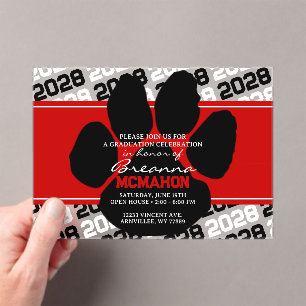 Roter und schwarzer Abschluss Pawprint Mattiert Acryleinladungen