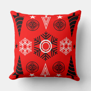 Roter und schwarzer Art Nouveau Weihnachten Kissen