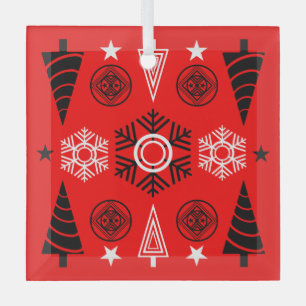 Roter und schwarzer Art Nouveau Weihnachten Ornament Aus Glas