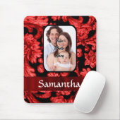 Roter und schwarzer Blumendamast Mousepad (Mit Mouse)