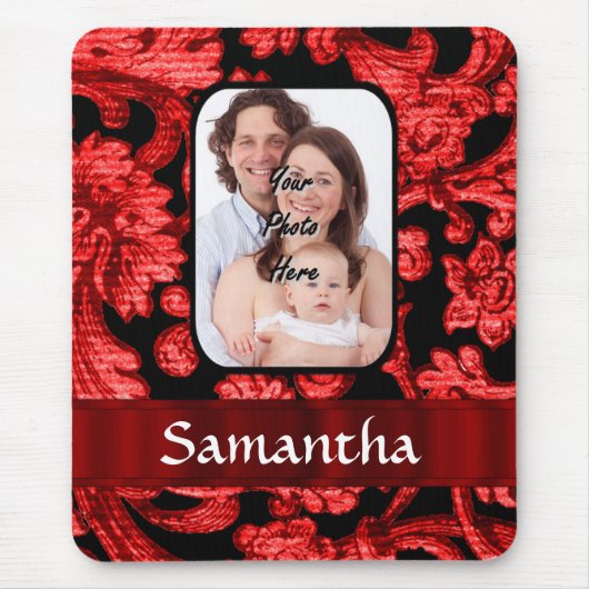 Roter und schwarzer Blumendamast Mousepad (Vorne)