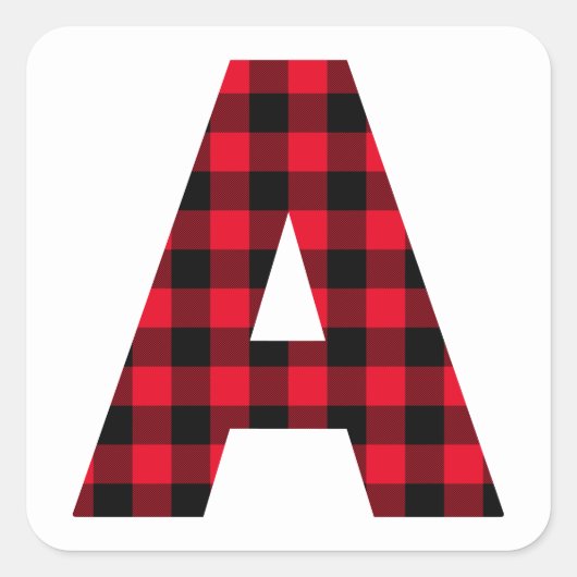 Roter und schwarzer Buffalo-Karo Fett Letter A Mon Quadratischer Aufkleber (Vorderseite)