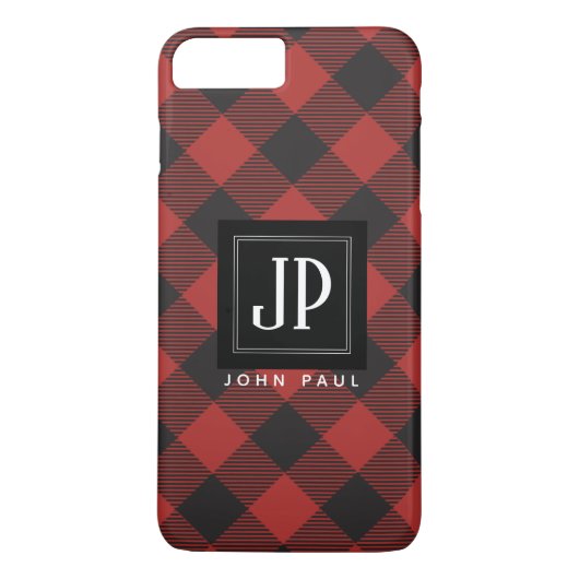 Roter und schwarzer Büffel-kariertes Monogramm Case-Mate iPhone Hülle (Rückseite)