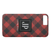Roter und schwarzer Büffel-kariertes Monogramm Case-Mate iPhone Hülle (Rückseite (Horizontal))