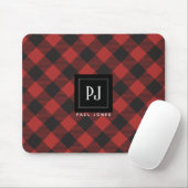 Roter und schwarzer Büffel-kariertes Monogramm Mousepad (Mit Mouse)